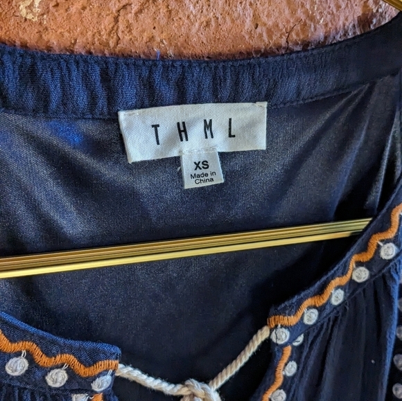 THML XS Navy Blue Halter Embroidered Dress‎ w/ Lining - Picture 3 of 8